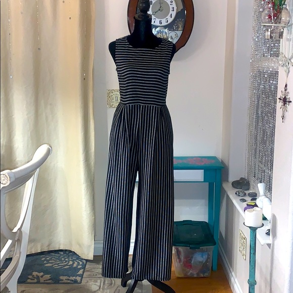 Pants - Sleeveless black pin striped ankle length Romper